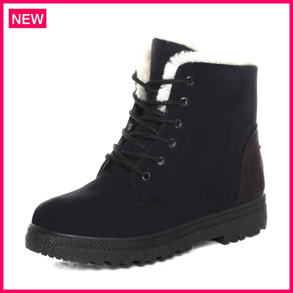 Women's Winter Snow Boots, Fur Lined, Non-Slip, Lace Up, Platform Ankle Boots